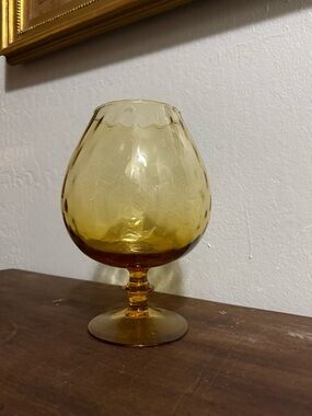 Large Amber Bubble Glass Brandy Snifter
